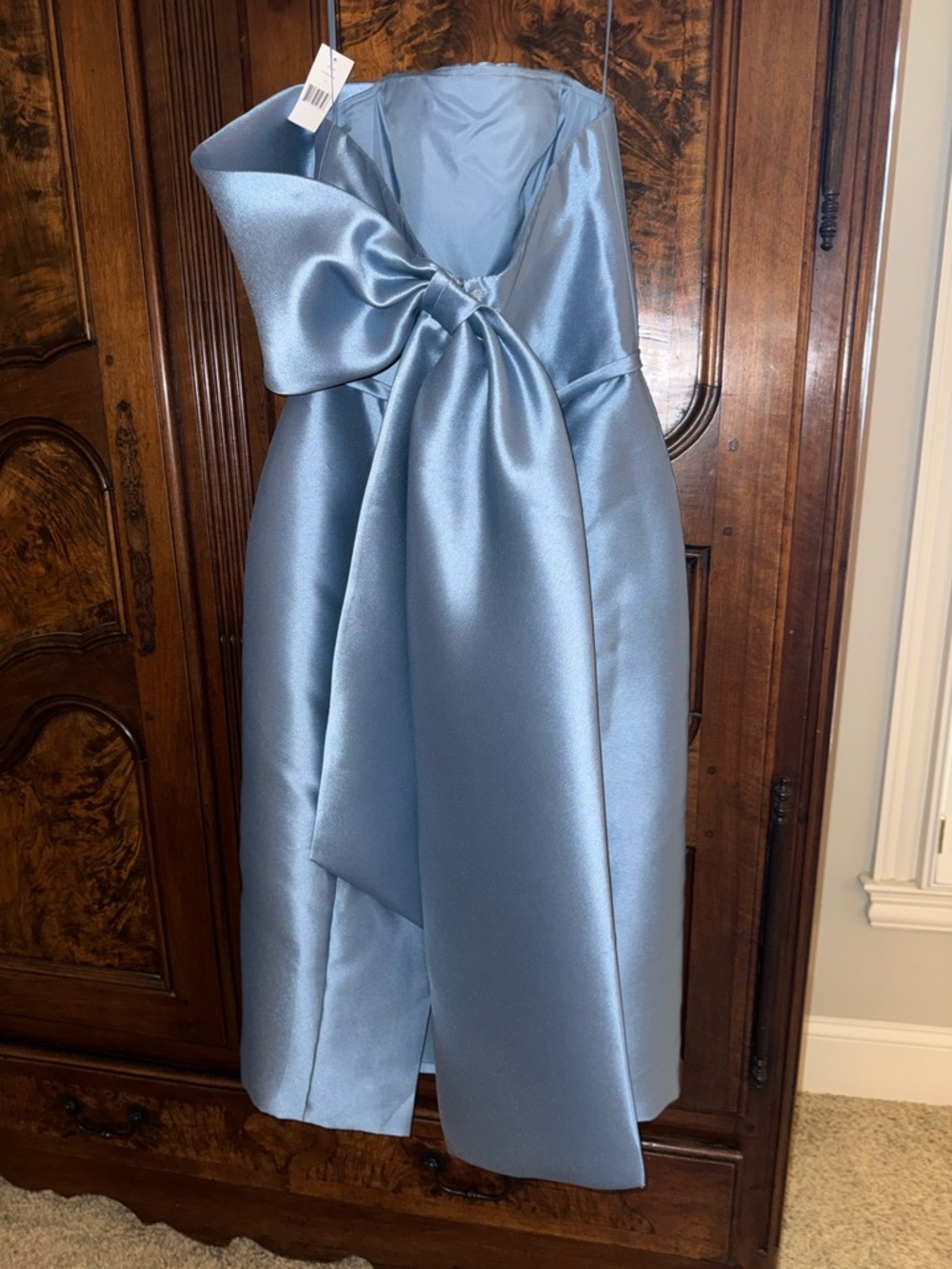 Amsale Strapless Satin Dress in Smokey Blue - Picture 3 of 7
